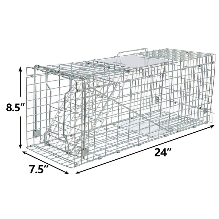 Live Animal Cage Trap 24x8.5x7.5'' Steel Humane Release Rodent Cage for Stray Cat, Rabbits, Squirrel, Mole, Gopher, Chicken, Opossum, Skunk, Chipmunks, Groundhog Squire Small AnimalsStyle