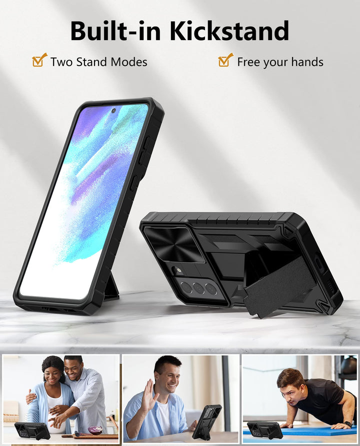 for Samsung Galaxy S21 FE Case: Military Grade Drop Proof Protection Mobile Cover with Kickstand | Matte Textured Rugged Shockproof TPU | Protective Sturdy Phone Case for Galaxy S21 FE 5G