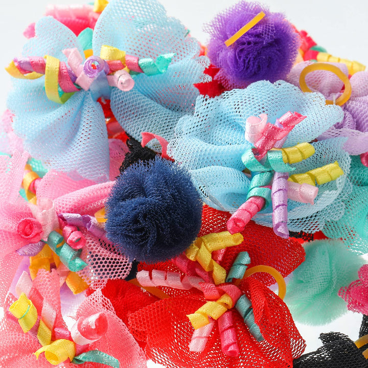 40 Pieces Small Dog Bows Dog Hair Accessories with Rubber Bands Dog Topknot Bows Mixed Colors Pet Hair Accessories for Puppy Pet Dog