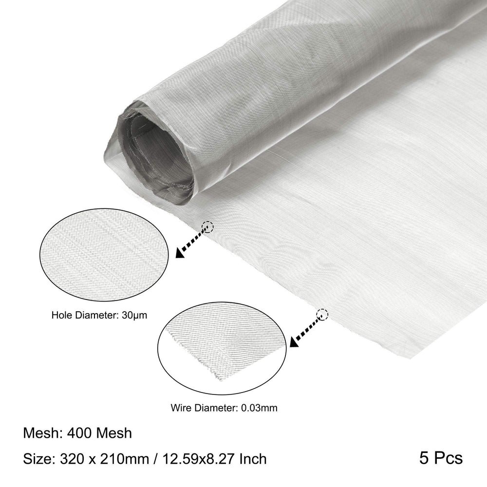 Woven Wire Mesh 13x8 320x210mm, 400 Mesh 316 Stainless Steel Filter Screen Sheet, for Computer Cooling Fan Air Ventilation Cabinet, Pack of 5