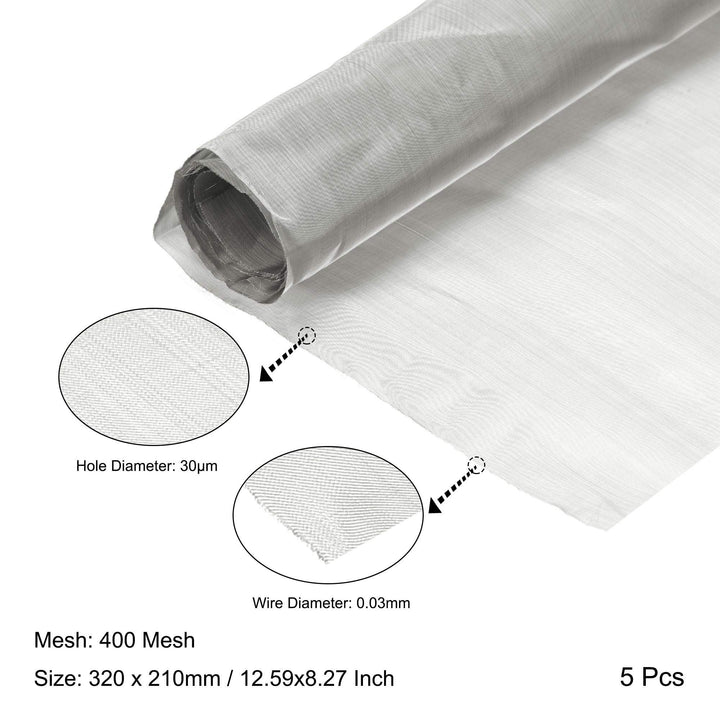 Woven Wire Mesh 13x8 320x210mm, 400 Mesh 316 Stainless Steel Filter Screen Sheet, for Computer Cooling Fan Air Ventilation Cabinet, Pack of 5
