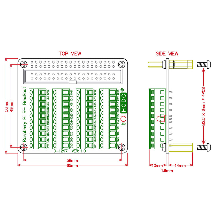 RPi GPIO Terminal Block Breakout Board HAT, for Raspberry Pi