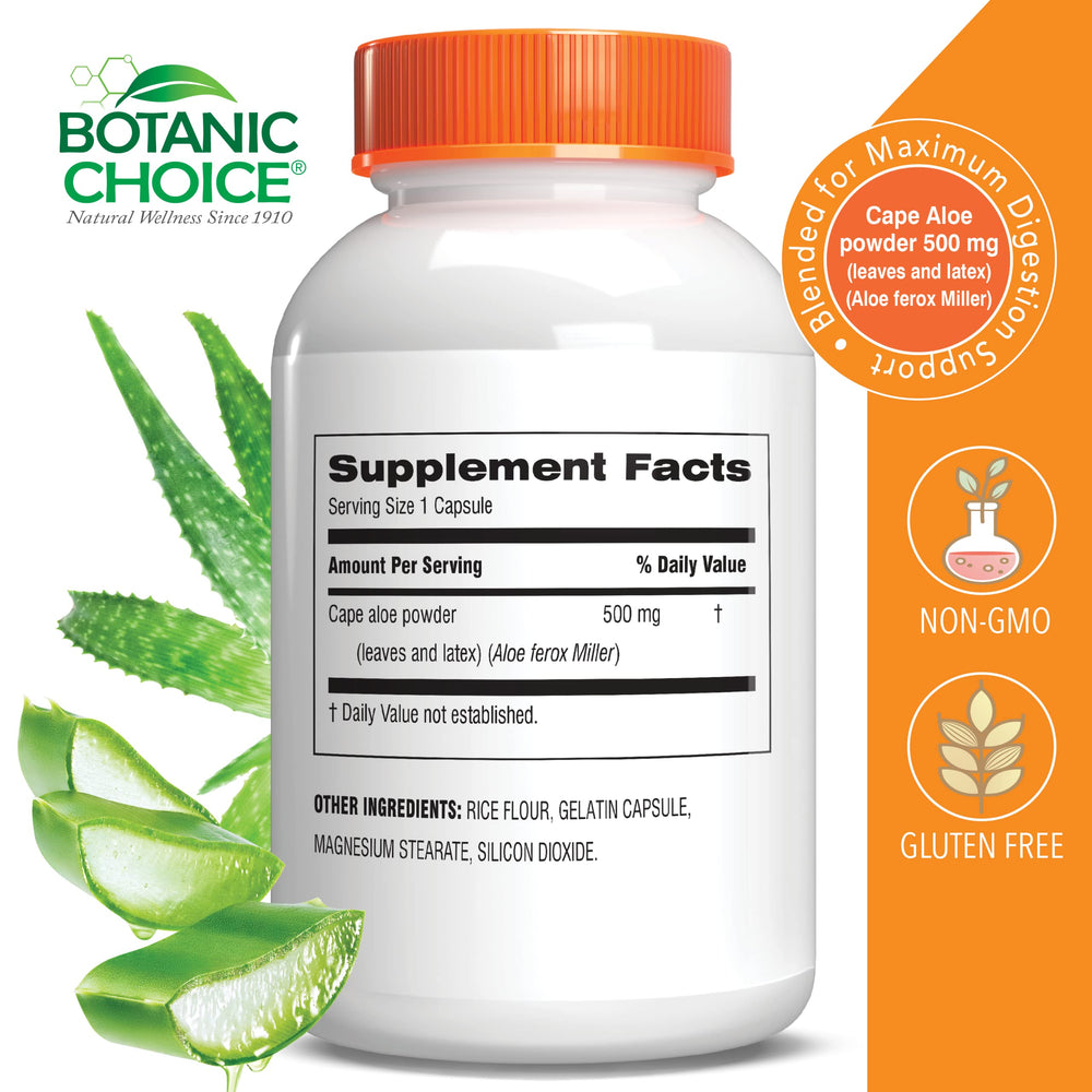 Aloe Vera- Leaf and Latex, Digestive, Liver, Stomach health-Contains Amino Acids, Vitamins, Minerals, Enzymes- 500mg-Gluten Free, Non-GMO-180 capsules