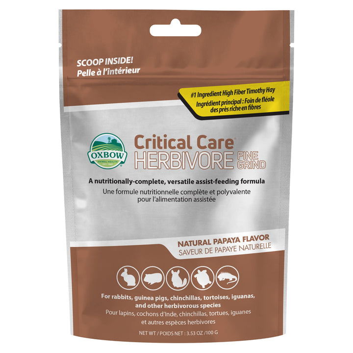 Critical Care Herbivore, Fine Grind, Emergency Rabbit & Guinea Pig Food, Natural Papaya Flavor, Veterinary Formula, Critical Care Herbivore, Assist Feeding Formula for Pets, 100 gram bag