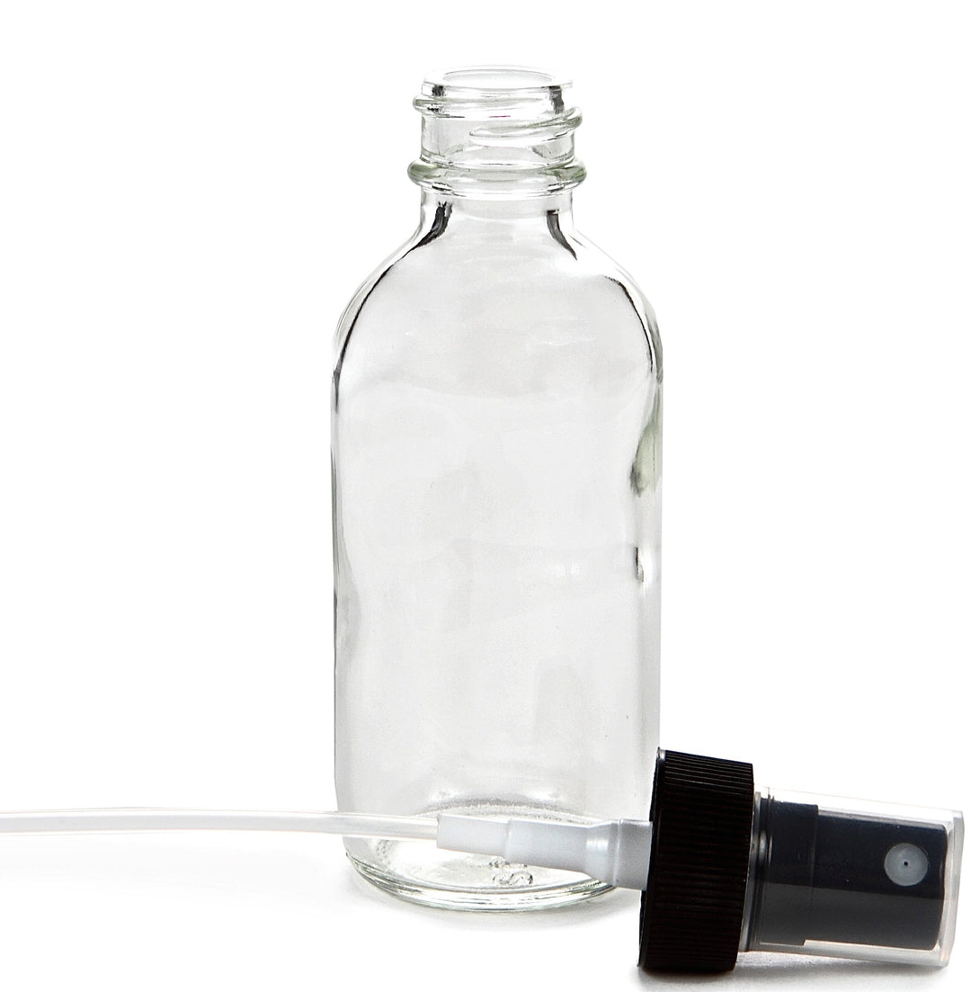 , 12, Clear, 2 oz Glass Bottles, with Black Fine Mist Sprayers