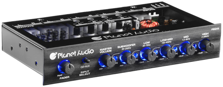 PEQ15 5 Band Pre-Amp Car Stereo Equalizer - Half Din, Subwoofer Output with Adjustable Filter, Fixed Bands, Remote Subwoofer Control