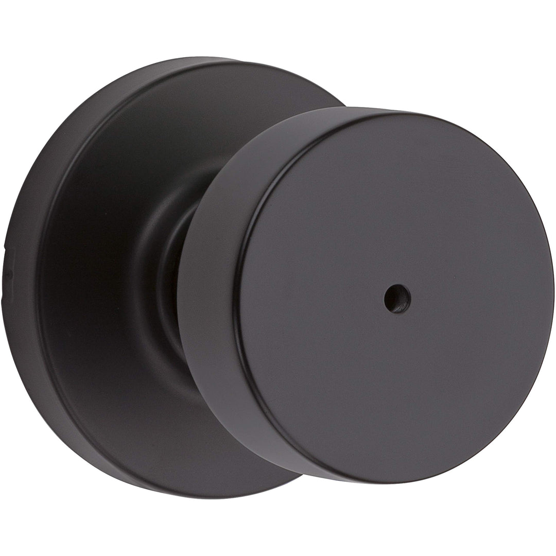 Kwikset Pismo Privacy Locking Door Knob, Interior Handle with Keyless Lock for Bedroom and Bathroom Doors, With Round Rose, Featuring Microban Protection in Matte Black