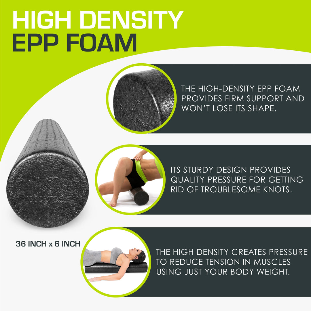 High Density Foam Rollers 36 - inches long, Firm Full Body Athletic Massager for Back Stretching, Yoga, Pilates, Post Workout Trigger Point Release, Black