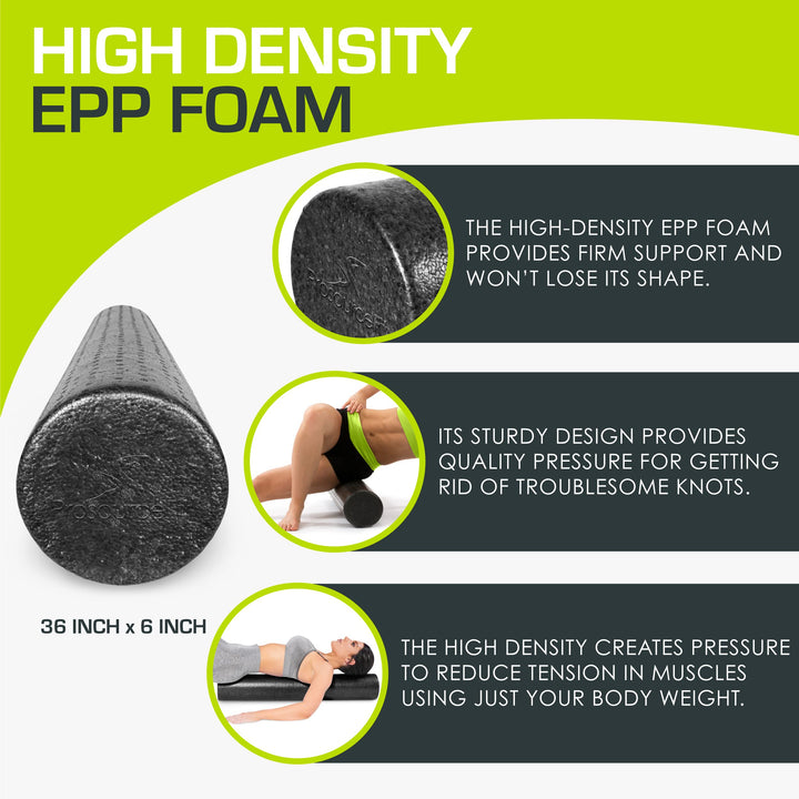 High Density Foam Rollers 36 - inches long, Firm Full Body Athletic Massager for Back Stretching, Yoga, Pilates, Post Workout Trigger Point Release, Black