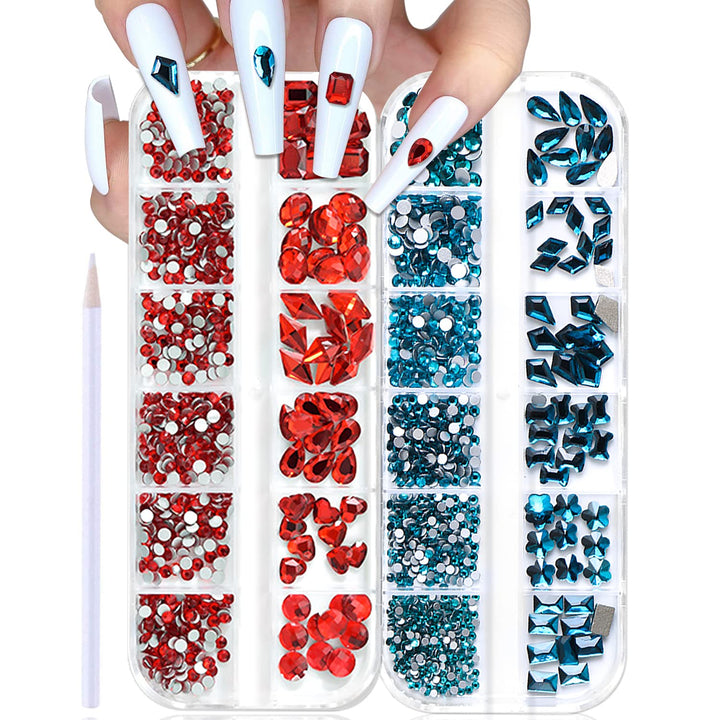 2 Box Flat Back Indicolite And Red Nail Rhinestones And Crystals Stones For Nails Crafts With Picker Pencil Red Rhinestones For Makeup Face Gems Red Indicolite Crystals Flatback Rhinestones
