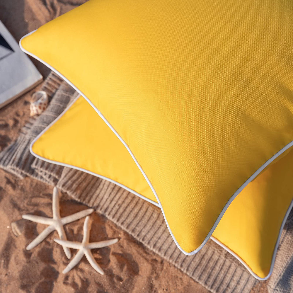 Pack of 2 Outdoor Waterproof Solid Throw Decorative Pillow Cover Decorative Square Outdoor Pillows Cushion Case Patio Pillows for Couch Tent Sunbrella (20''x20'', Yellow)