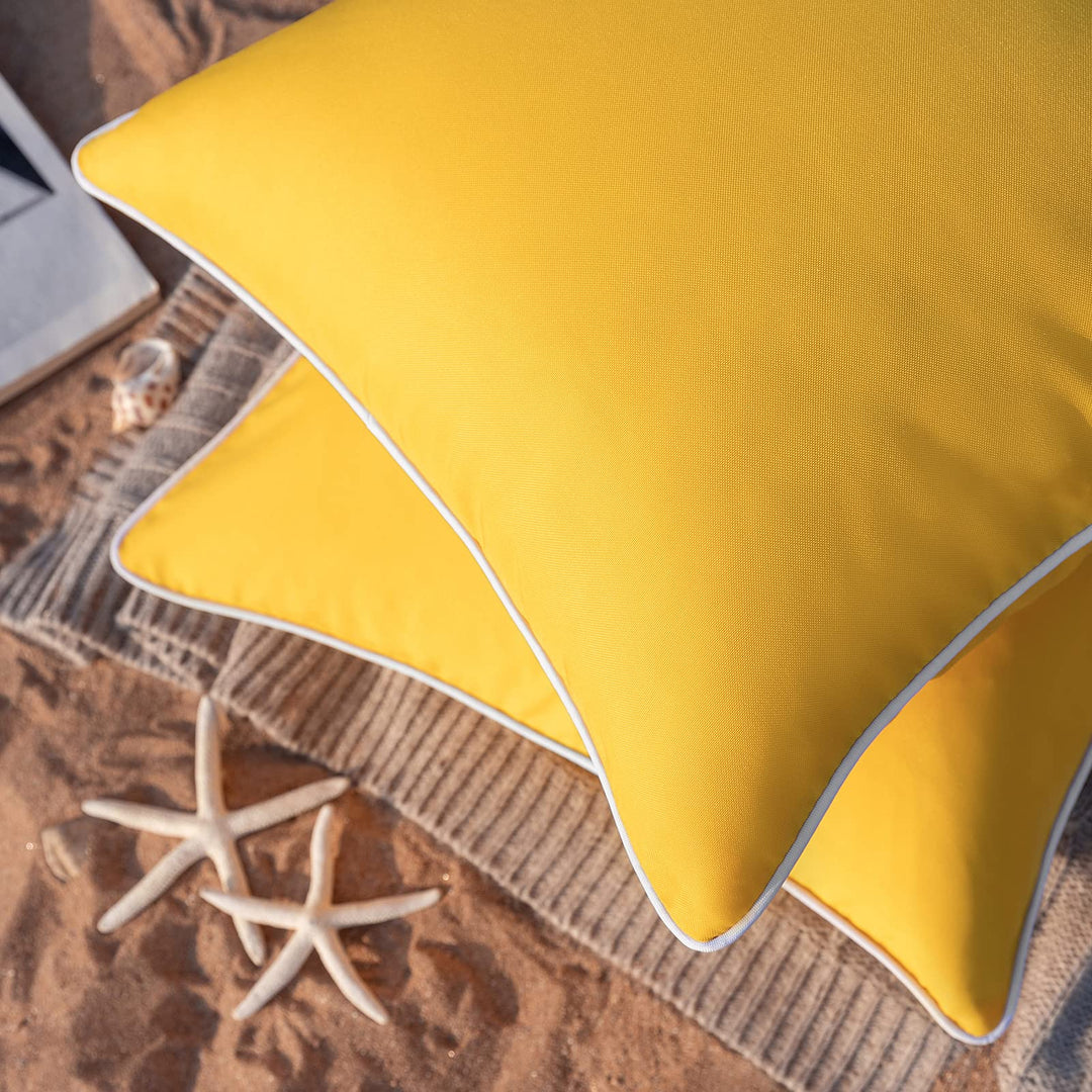 Pack of 2 Outdoor Waterproof Solid Throw Decorative Pillow Cover Decorative Square Outdoor Pillows Cushion Case Patio Pillows for Couch Tent Sunbrella (20''x20'', Yellow)