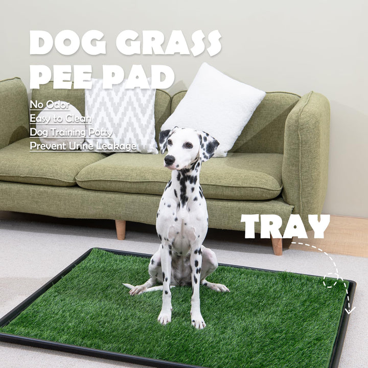 Dog Grass Pee Pads for Dogs with Tray | Large 34×23 in | 2× Dog Artificial Grass Pads Replacement| Rapid Drainage | Indoor Dog Litter Box | Hemmed Edge