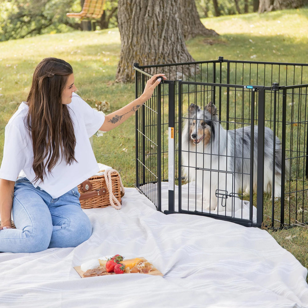 Outdoor Super Wide Pet Pen and Gate Black 28x144 Inch