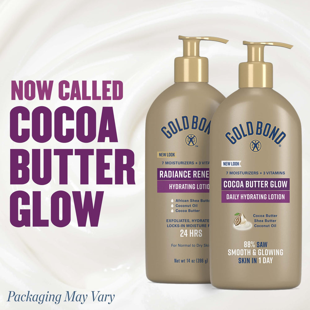 Cocoa Butter Glow Daily Hydrating Lotion with Shea Butter, Cocoa Butter & Coconut Oil, Exfoliating Moisturizer for Dry Skin, 14 oz.