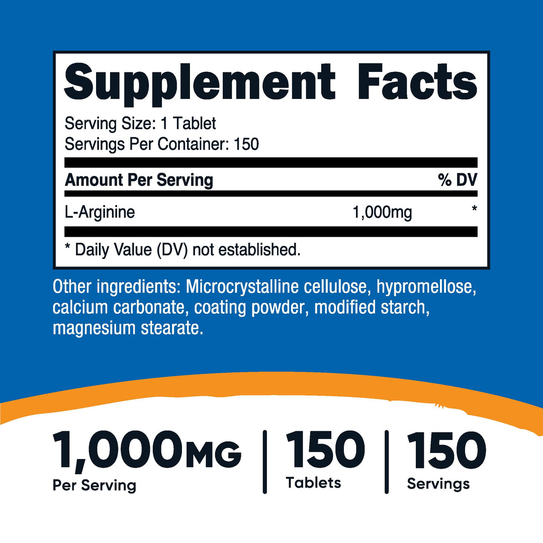 L-Arginine 1000mg, Amino Acid Tablets (150 Tablets)