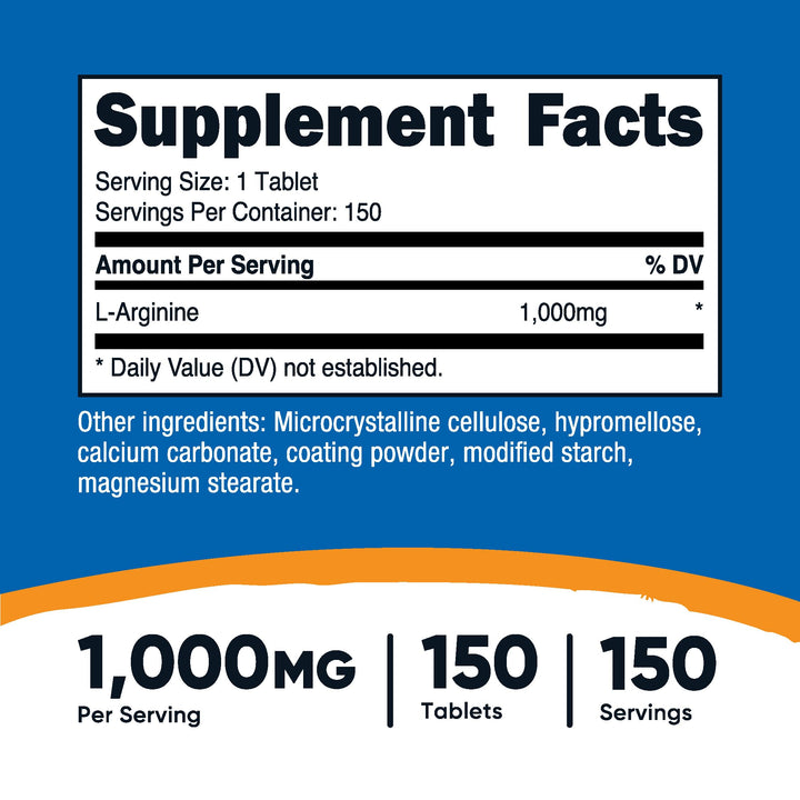 L-Arginine 1000mg, Amino Acid Tablets (150 Tablets)