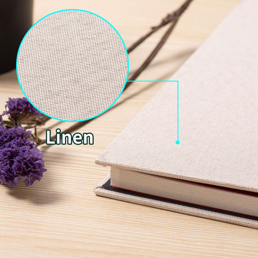 Photo Album Self Adhesive 3x5 4x6 5x7 6x8 8x10 8.5x11 11x10.6 Magnetic Scrapbook Album DIY Length 11x10.6 Inch 40 Pages Linen Cover DIY Photo Album with A Metallic Pen and DIY Accessories(Light Beige)