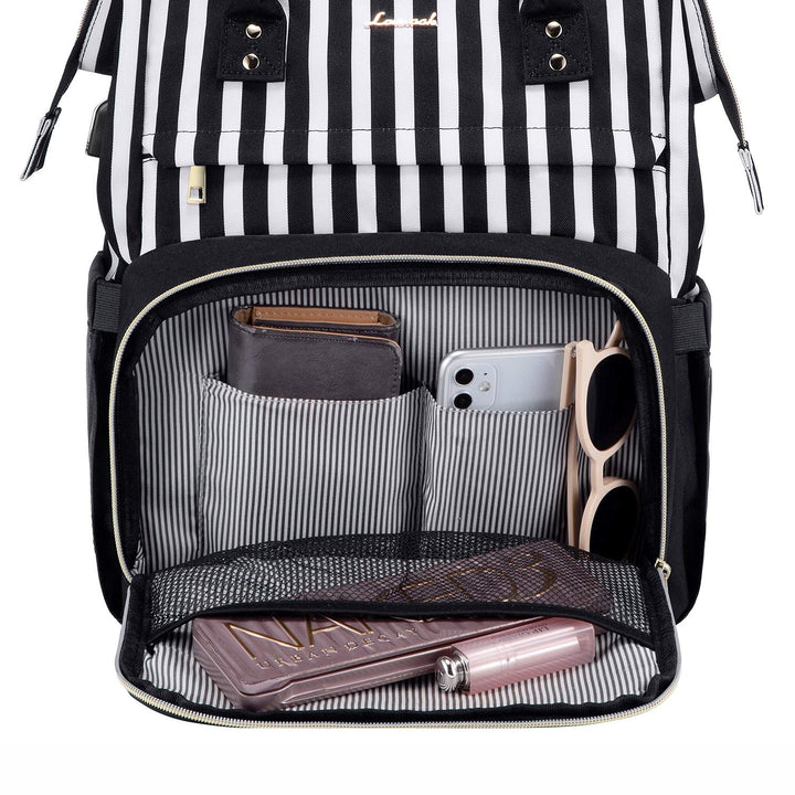 Laptop Backpack for Women Laptop Bag Computer Bag Teacher Work Bag Large Capacity Backpack Purse Rucksack,Stripe Grey and Pink, 17-Inch