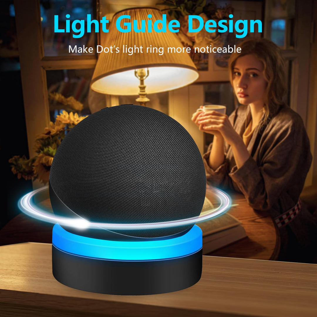 Table Holder for Echo Dot 4th/5th Generation, Desktop Stand Mount for Echo Dot 4th/5th Gen, Base Bracket with Light Guide, Dot Accessories with Built-in Cable Management, Black