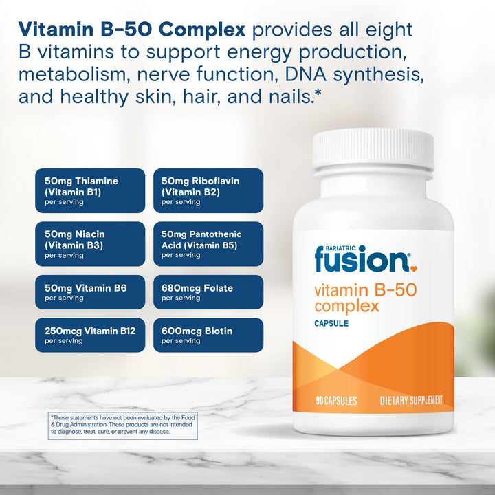 Vitamin B-50 Complex | Vegan B Complex Vitamins for Women and Men | Easy to Swallow Vitamin B Complex Capsule | 8 B Vitamins Including Vitamin B12 | 90 Count | 3 Month Supply