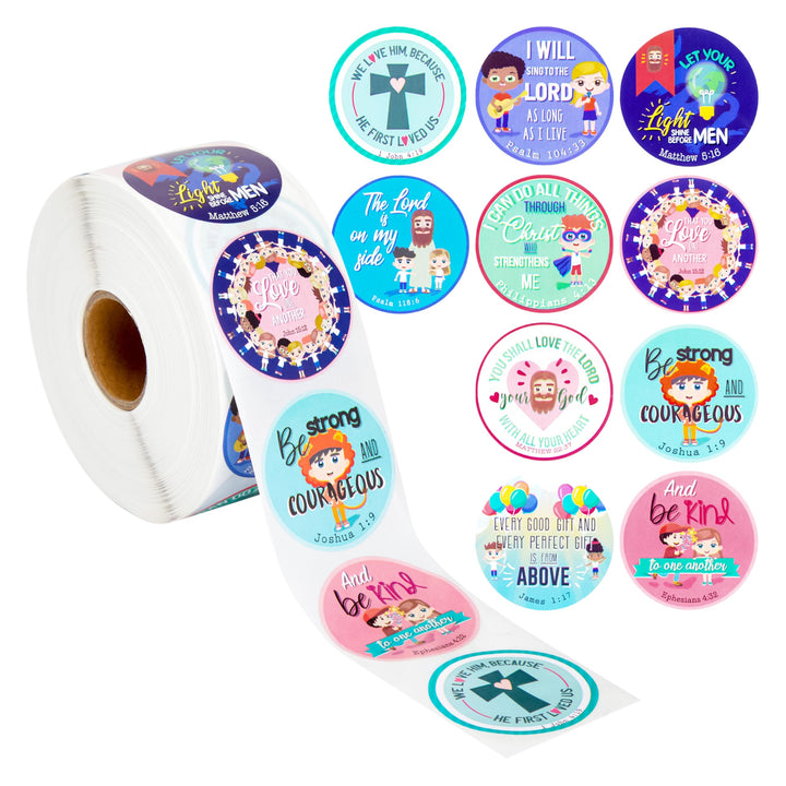 1000 Pieces Christian Stickers, Bible Verse Stickers for Kids, Easter, School, Religious Sticker Roll, 10 Designs, James 1:17, Psalm 104:33, Ephesians 4:32 (1.5 in)