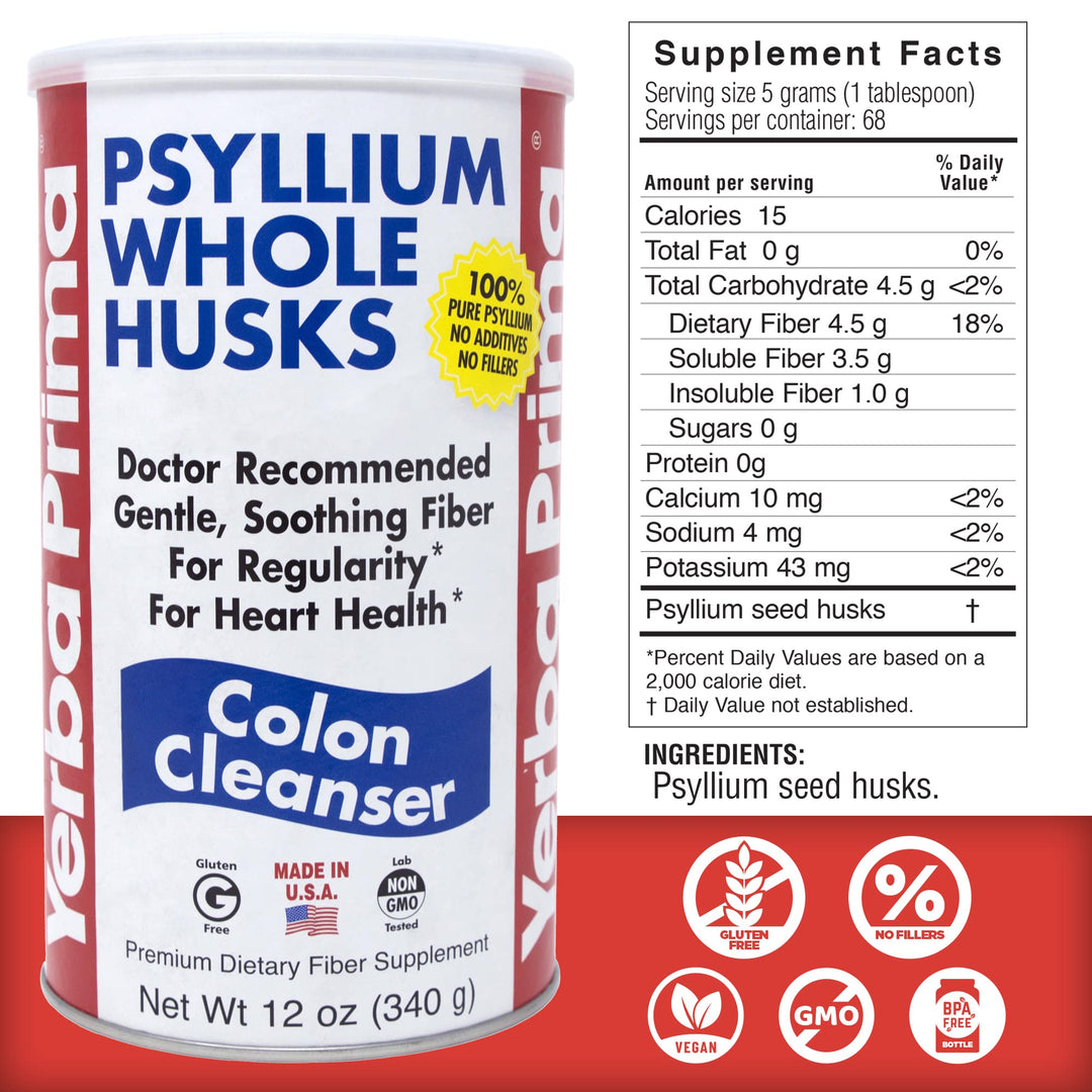 Psyllium Whole Husks, Colon Cleanser 12 oz (Pack of 2) - All Natural Dietary Fiber, Pure Premium Psyllium, Lab-Tested Non-GMO, Gluten-Free Fiber, Made in The USA
