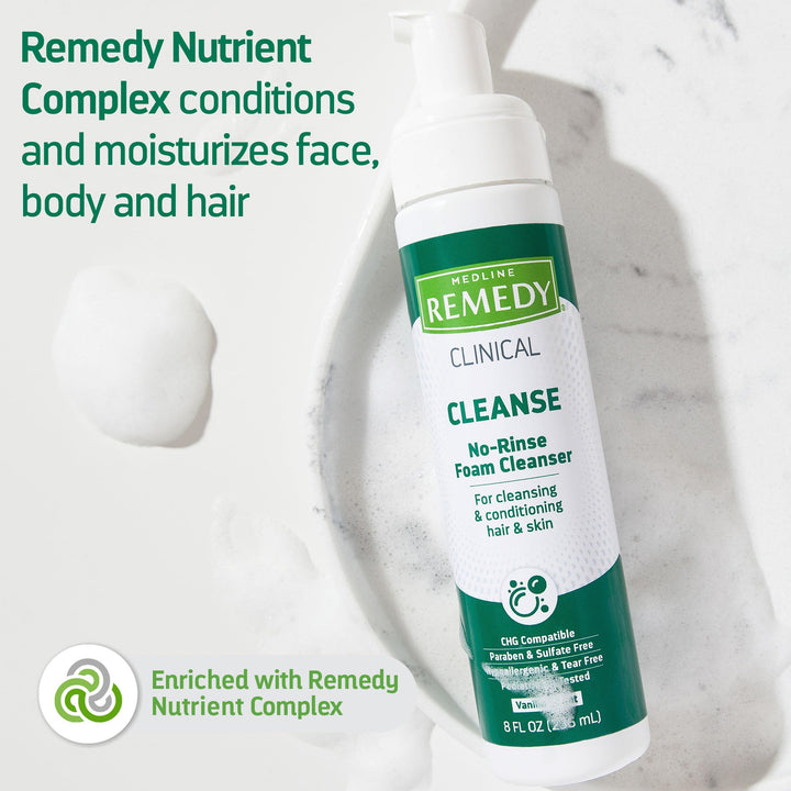 Clinical No-Rinse Foam Cleanser, Vanilla Scent (8 fl oz), No Rinse Shampoo and Body Cleanser for Sensitive Skin, Hydrating, Paraben and Sulfate Free, For Face, Body, and Hair, All Ages