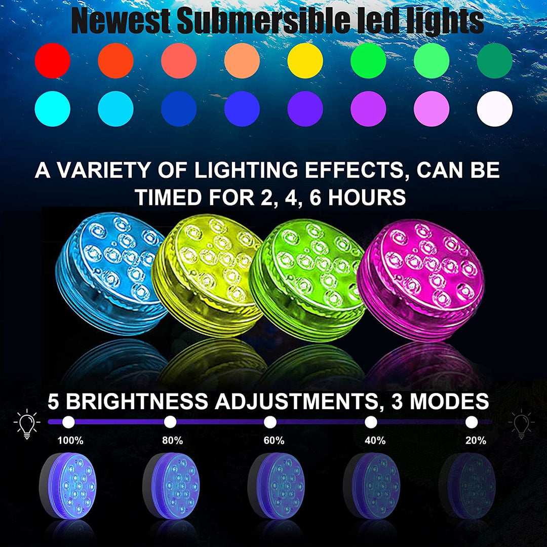 Submersible Led Lights with Remote Control - Waterproof Pool Light Underwater Battery Operated Magnetic Timer Light with Suction Cup for Pumpkin Halloween Pond Ground Swimming Pool Bathtub