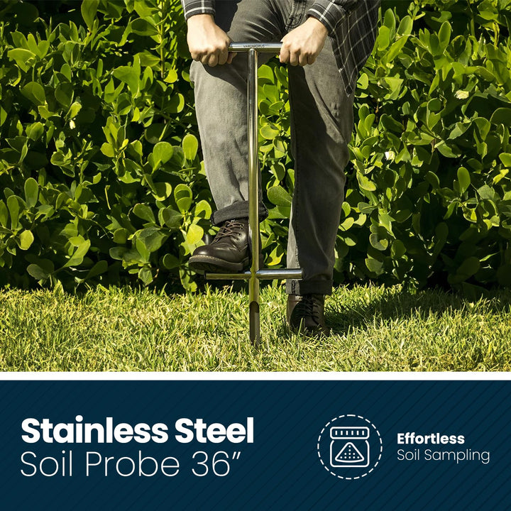 Soil Sampler Probe 36 Stainless Steel Tubular T-Style Handle with Footsteps.