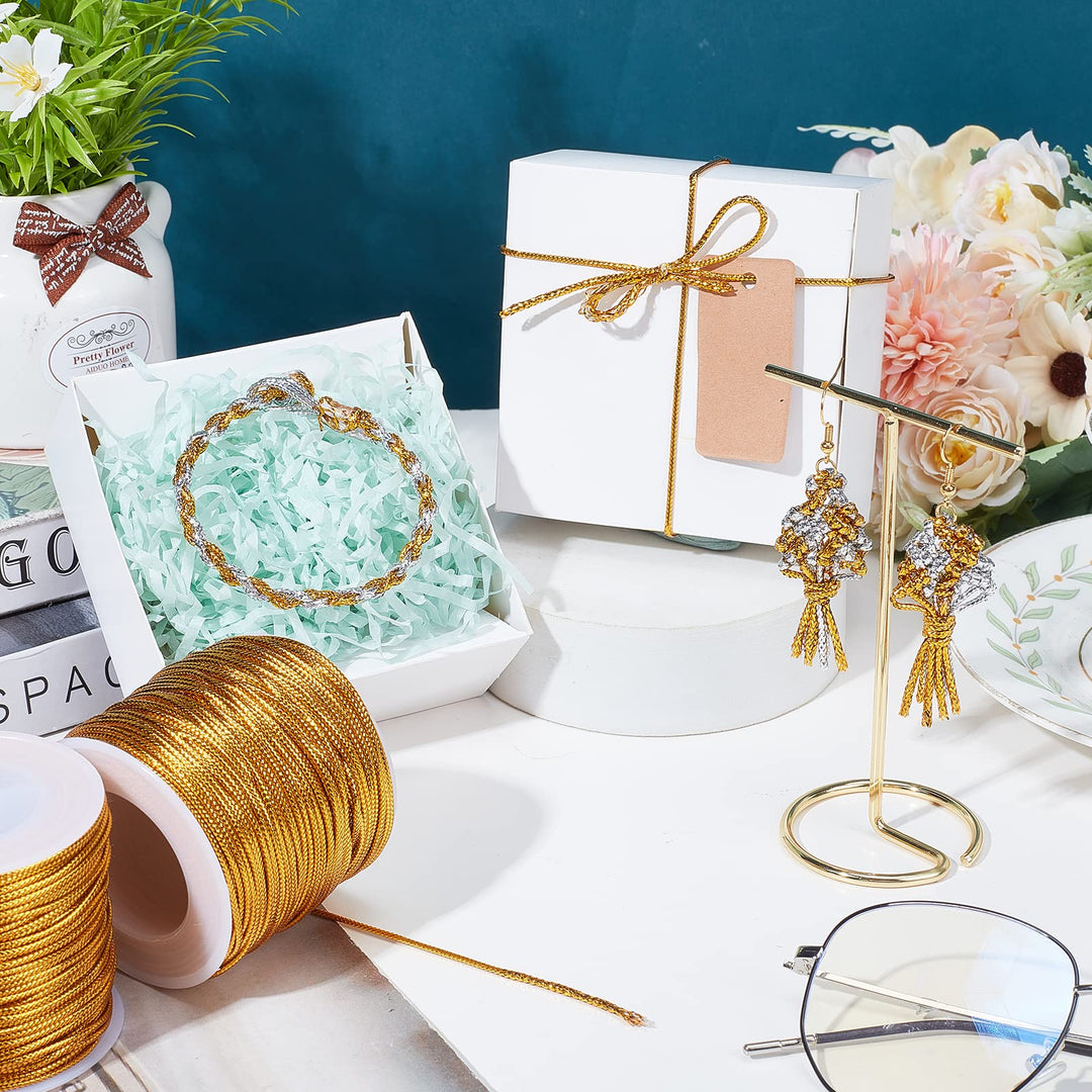 109 Yards 1.5mm Metallic Cord Gold Thread String Braided Metallic Beading Cords Metallic Tinsel Cord Tinsel String Braids Hair Cords for Gift Wrap Christmas Tree Ornaments Hanging