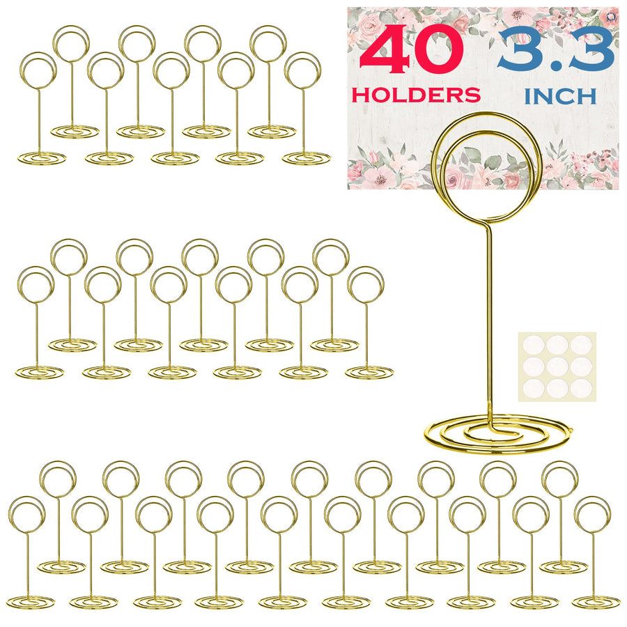 40pcs Gold Table Number Holders, 3.3 Inch Place Card Holder Cute Table Card Holders for Picture Photo, Food Signs Memo Name Note Table Number Stands Ideal for Wedding, Restaurants, Anniversary Party