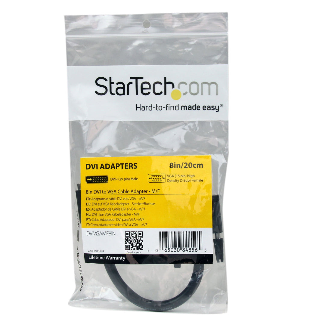8in DVI to VGA Cable Adapter - DVI-I Male to VGA Female Dongle Adapter (DVIVGAMF8IN)