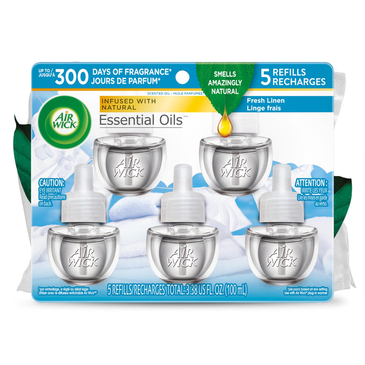 Scented Oil Refill Plug in Air Freshener Essential Oils, Snuggle Fresh Linen, 5ct, 3.38 Fl Oz