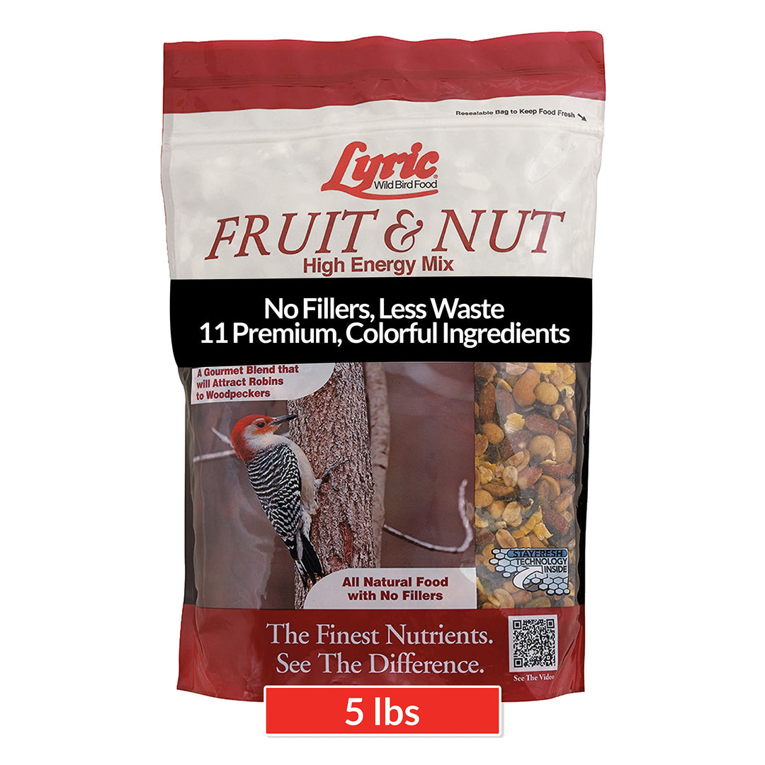 Fruit and Nut Wild Bird Seed - High Energy Wild Bird Food Mix - Attracts Woodpeckers, Chickadees & Other Songbirds - 5 lb bag