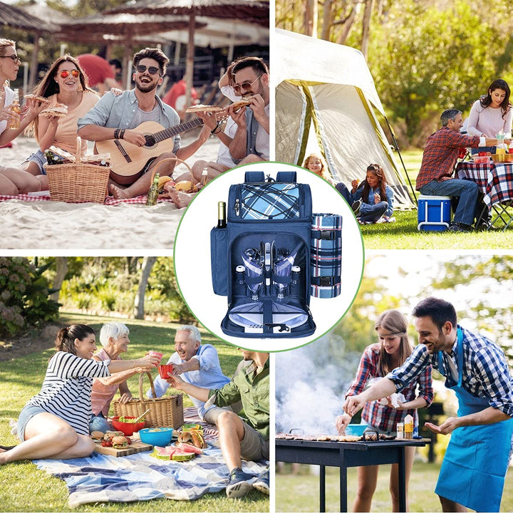Picnic Basket Backpack for 2 Person with Insulated Cooler Compartment,Wine Holder,Fleece Blanket,Cutlery Set,Perfect for Beach Camping Party,Gifts for Boys Girls,Blue (36083-BL)