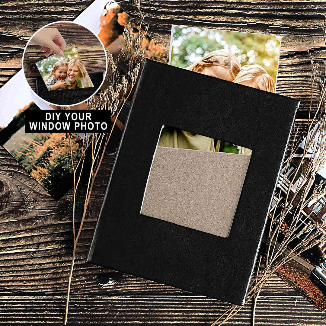 Photo Album 4x6 100 Pockets 2 Packs, Small Mini Capacity Leather Photo Albums, Each Pack Holds 100 Top Loader Vertical Only Pictures Black