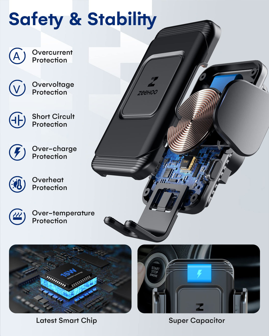ZeeHoo Wireless Car Charger,Fast Charging Auto-Clamping Car Mount,Qi Air Vent Phone Holder for iPhone 13 12 Mini 11 Pro Max XS XR 8,Samsung Galaxy S22 S21 S20 S10 S9 Note 20 10 9 8,Pixel,LG