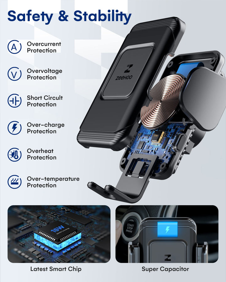 ZeeHoo Wireless Car Charger,Fast Charging Auto-Clamping Car Mount,Qi Air Vent Phone Holder for iPhone 13 12 Mini 11 Pro Max XS XR 8,Samsung Galaxy S22 S21 S20 S10 S9 Note 20 10 9 8,Pixel,LG