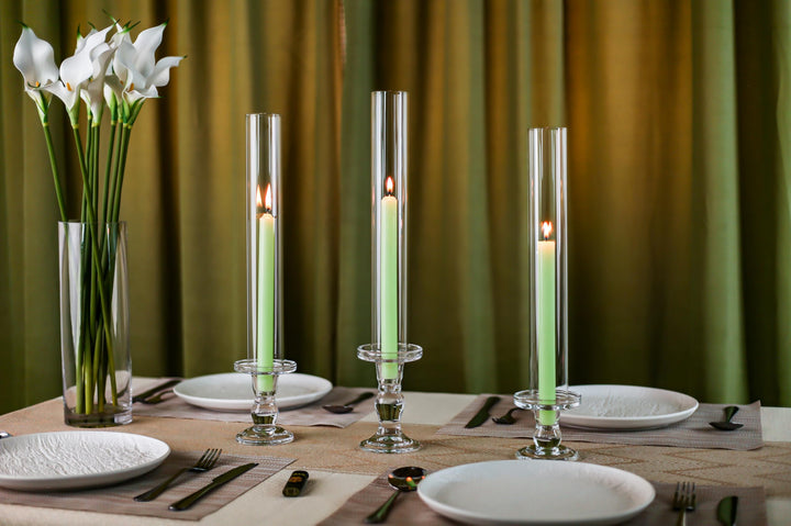 2 PCS (H:9.5 D:4) Open Ended Glass Hurricane Candleholder Tube Shade | Multiple Size Choices Open Flame Candle Chimney Tube Cover | Bottomless Cylinder