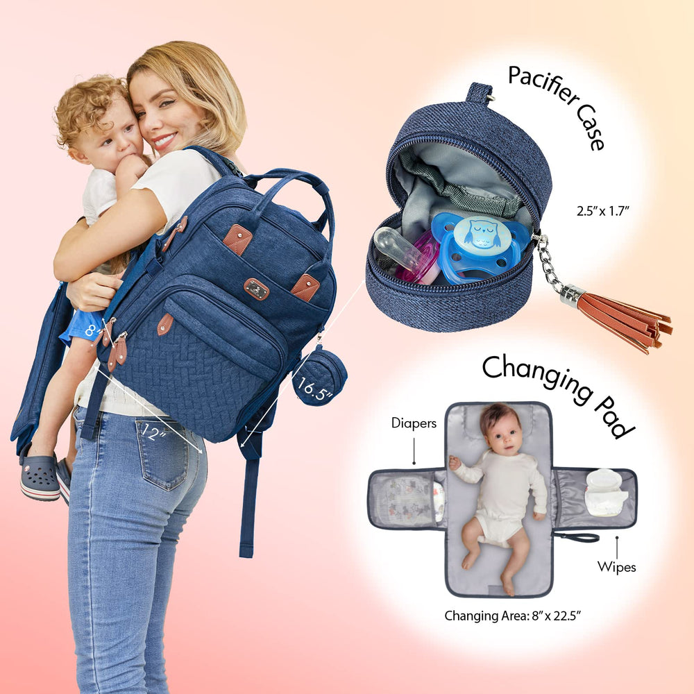 Diaper Bag Backpack with Portable Changing Pad, Pacifier Case and Stroller Straps, Large Unisex Baby Bags for Boys Girls, Multipurpose Travel Back Pack Moms Dads, Peacock blue