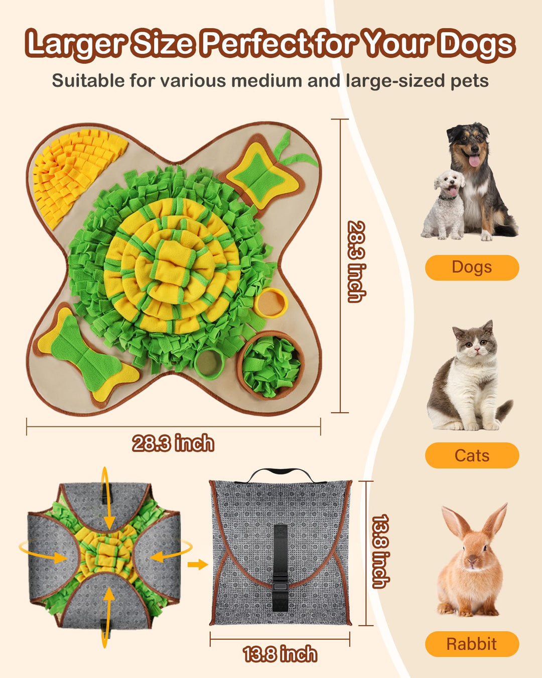 Snuffle Mat for Dogs Large Breed, 28.3''x28.3'' Interactive Puzzle Dog Food Mat, Easy to Clean, Durable, Mental Stimulation & Slow Feeding Game for All Breeds