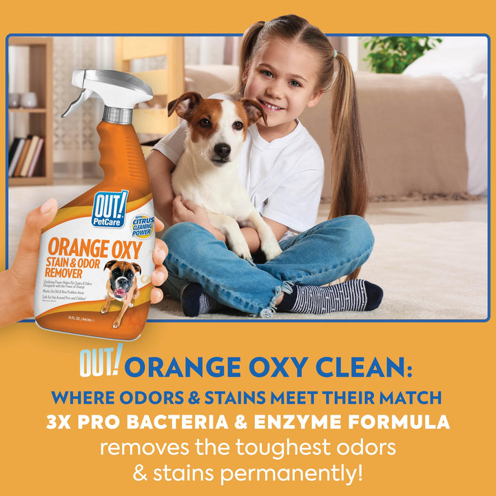 PetCare Complete Oxy Stain Remover, Oxy Orange Spray, Pet Stain and Odor Eliminator, Carpet Cleaner, Urine Remover and Odor Neutralizer, Upholstery Cleaner, 32 fl oz