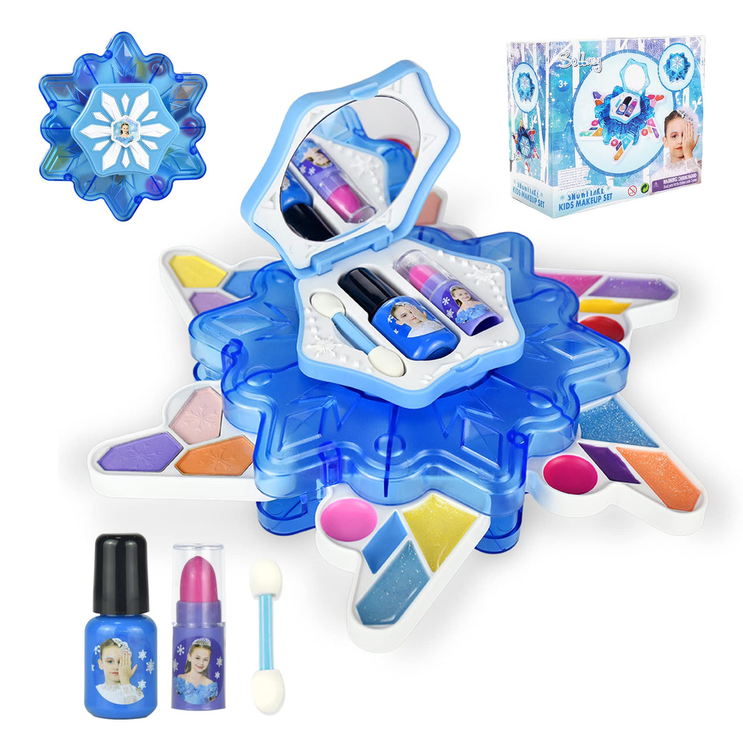 Kids Makeup Kit for Girl 24 Colors Girls Play Makeup Set Washable Safe Funny Snowflake Shaped Kids Make Up Sets Cosmetics Kit Birthday Halloween Toys Gift for 3 4 5 6 7 8 9 10 Years Old