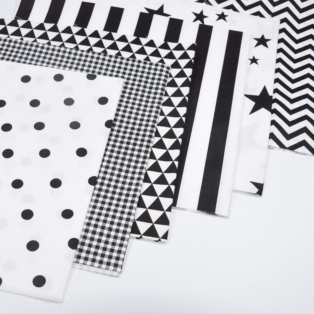 Quilting Fabric,Black/White Fat Quarters Fabric Bundles,100% Cotton Fabric for Sewing Crafting,Print Star,Striped, Polka Dot Fabric,18 x 21(Black/White)