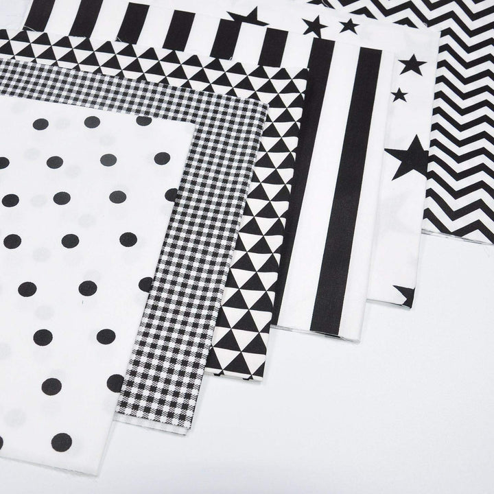 Quilting Fabric,Black/White Fat Quarters Fabric Bundles,100% Cotton Fabric for Sewing Crafting,Print Star,Striped, Polka Dot Fabric,18 x 21(Black/White)