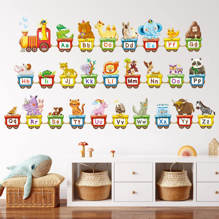 BA-2006 Animal Alphabet Train Kids Wall Stickers ABC Decals Peel and Stick Removable Wall Stickers for Kids Nursery Bedroom Living Room dcor Jungle Education