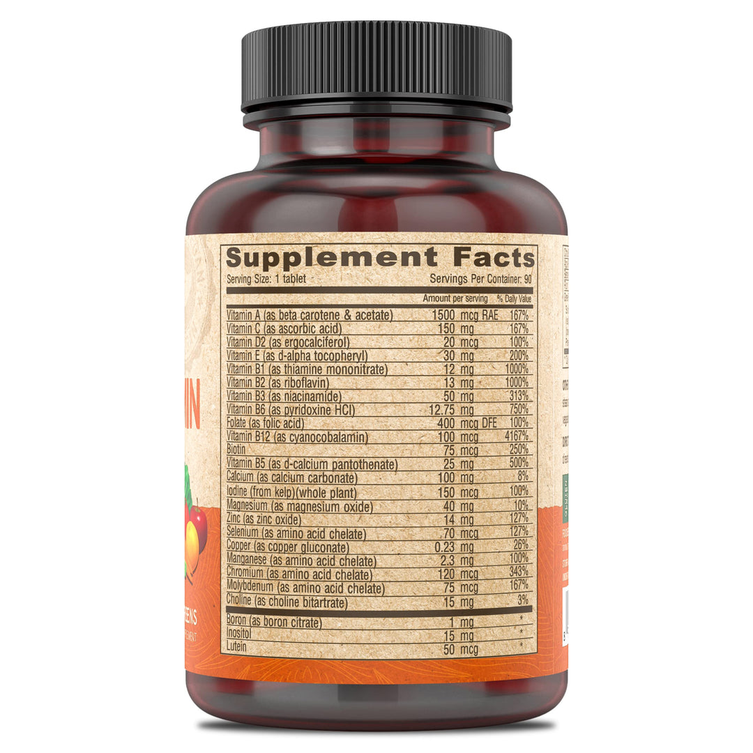 Vegan Multivitamin & Mineral Supplement Iron-Free - Vegan Formula with Green Whole Foods, Veggies, and Herbs - High Potency - 100% Vegan - 90 Count (Pack of 1)