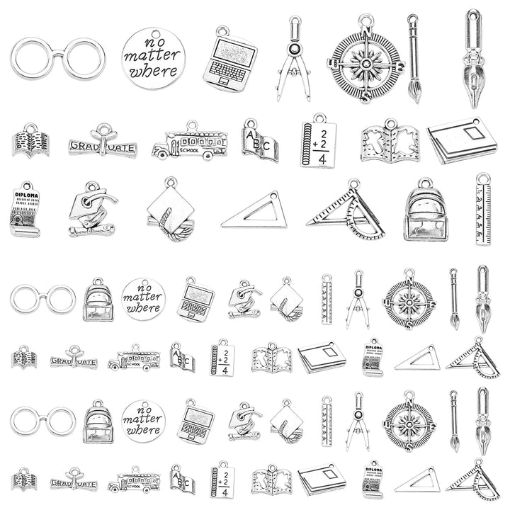 63pcs Teacher Charm Collection 21 Styles100pcs School Theme Charms Antique Silver Graduation Charms Alloy Cap Pen Ruler Charms for Gifts Souvenir Jewelry Bracelet Necklace Making