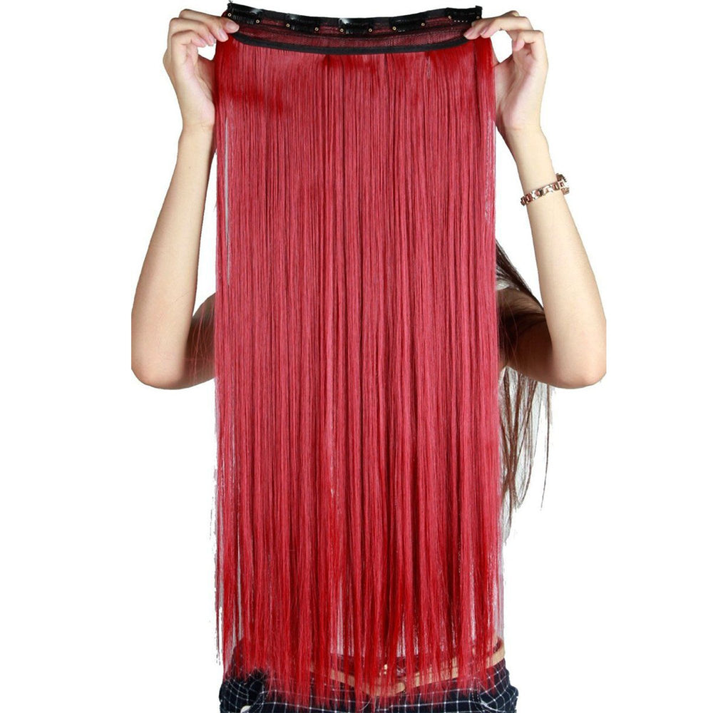 Trendy 24/26 Straight Curly 3/4 Full Head One Piece 5clips Clip in Hair Extensions Long Poplar Style for Xmas Gifts 22colors(26-straight,dark Red)